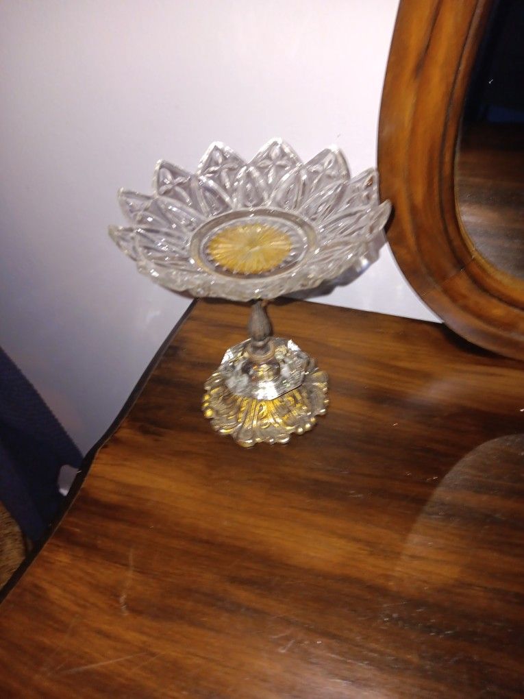 Crystal Glass candy Dish With Metal Base