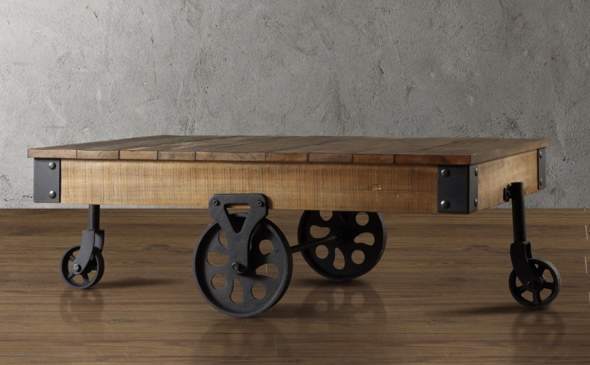 Railroad Cart Wood Plank Coffee Table