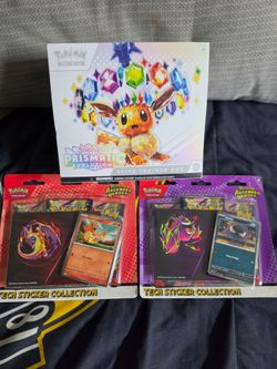 Pokemon prismatic evolutions etb & ascended heroes tech sticker collection x2 for $220