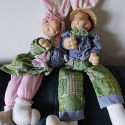 2 Large EASTER BUNNIES 30" LONG Head and Hands a hard material