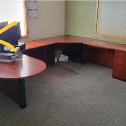 Large Cherry Wood Desk, Cubicle Dividers, And other assorted Office Equipment 
