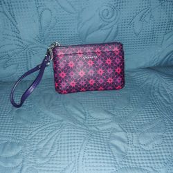 COACH Waverly Wristlet Signature Small 50480 Coated Canvas Navy Purple Pink