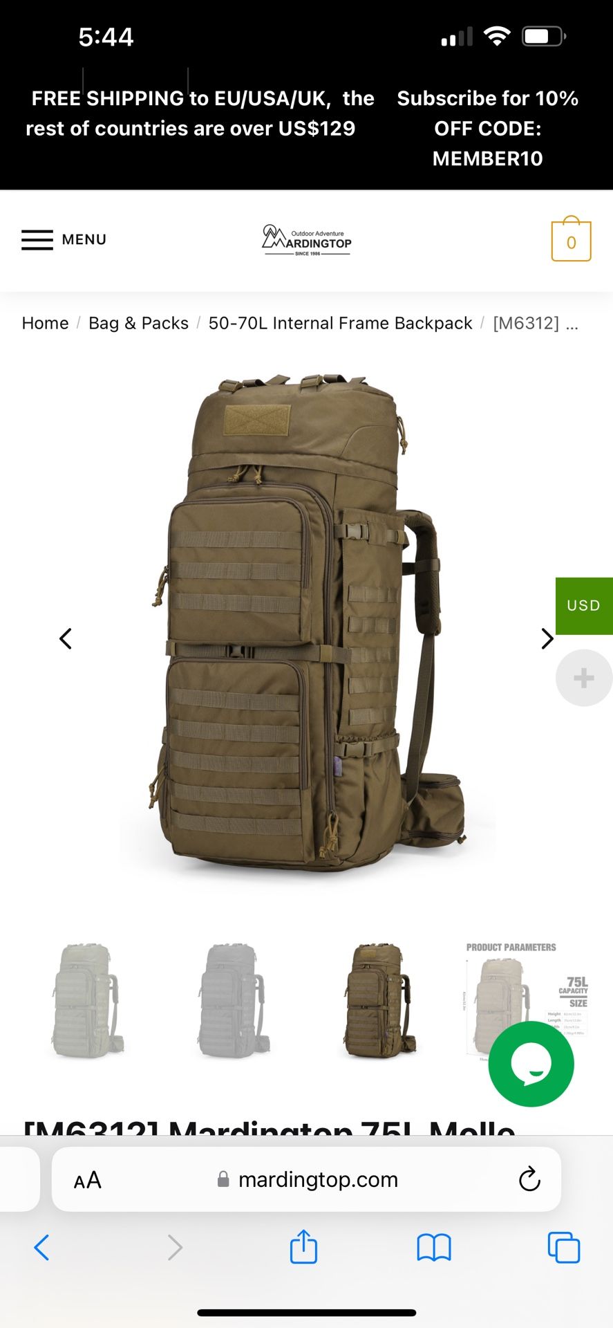 Mardingtop 75L Molle Hiking Internal Frame Backpack with Rain Cover for Camping Bushcraft Military