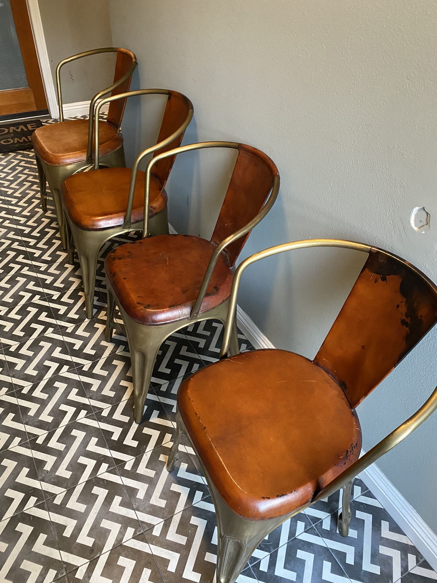 Brass and Leather French Bistro Chairs 