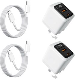 35W USB C Fast Charger 2-Pack, 2-Port Wall Charger with Cable & LED Display 90° Foldable Plug Charger,Type C Fast Wall Charger Blocks with 4.92ft Cabl