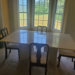 6foot By 42 Inch Pear Marble Table With 8 Red Wood Chairs 