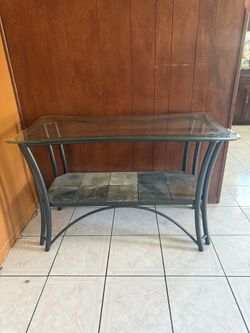 Glass Desk / Glass Tabletop with Metal Legs – Modern Look
