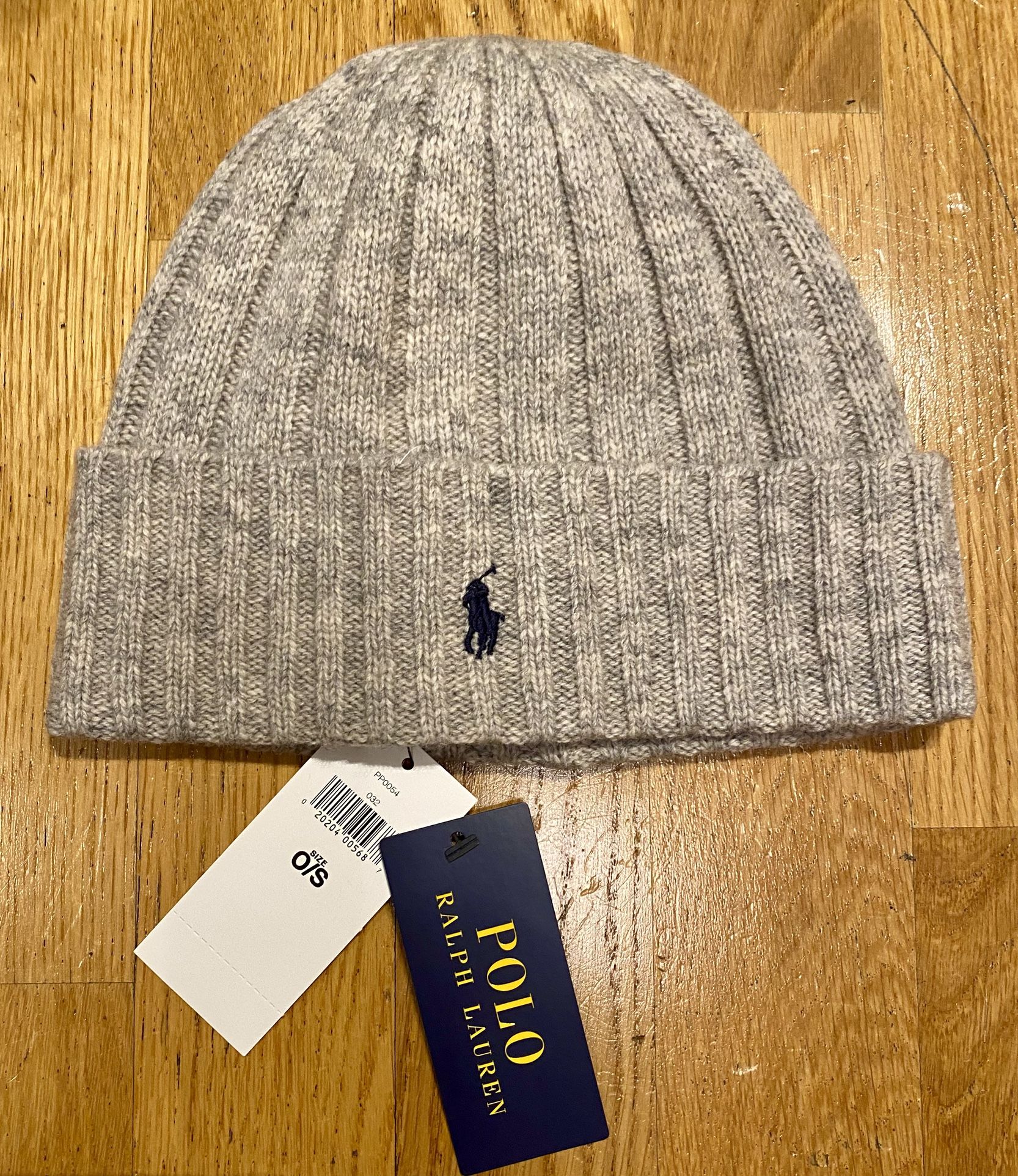 Brand New POLO RALPH LAUREN Men’s Beanie Hat, Wool Ribbed Cuff Pony Logo, Gray