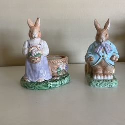 Brand New  Porcelain Rabbits holder with Unopened Candles Only Box With Stain 