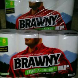 2 Pks. Brawny Paper Towels! Tear a square 4 double=8 regular rolls per 