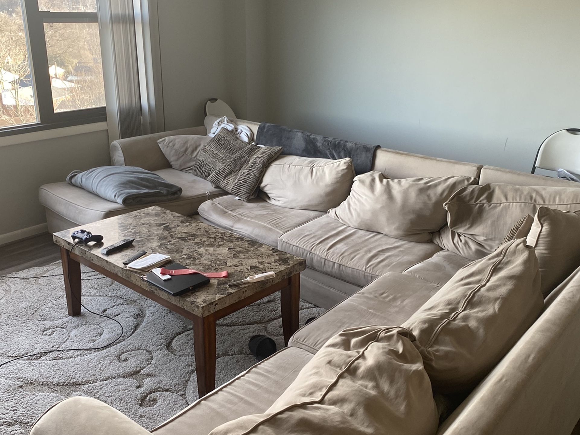Large Sectional & Marble Coffee table