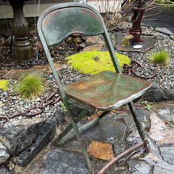 Vintage Rustic Green Metal Folding Chair