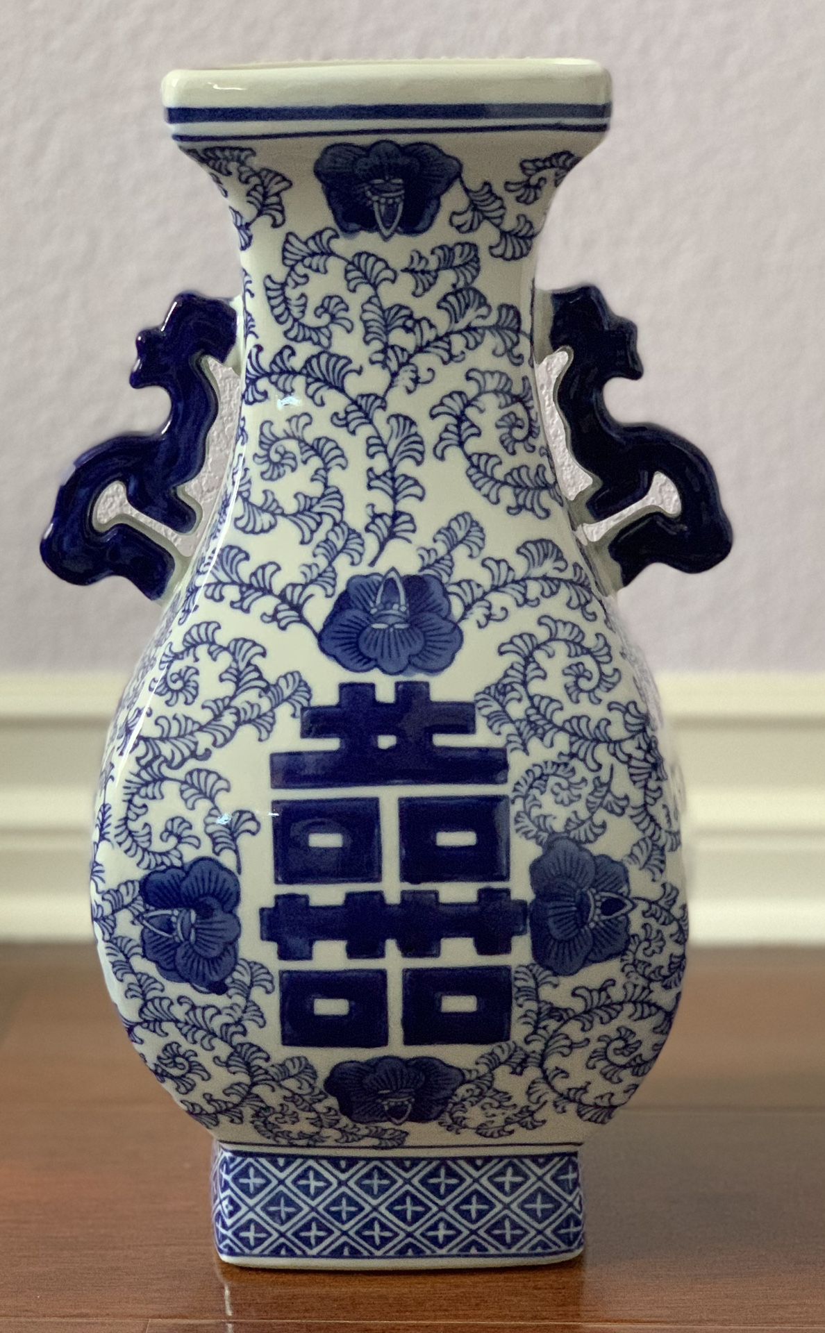 China Old Blue and White Porcelain Vase Double Happiness