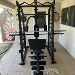Vesta Fitness Smith Machine 2001 w/Bench Attachment | 230lb Bumpers Weights | 7ft Olympic Bar | Fitness | Gym Equipment | FREE DELIVERY🚚 