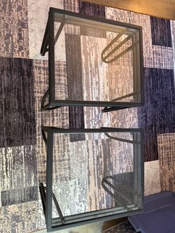 Belfort ironworks vintage with Eiffel accent of 2 Glass Top Metal Side Tables