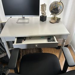 Office Modern Desk, Ergonomic Chair And HP Monitor