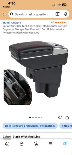 Car Armrest Box for Fit Jazz 2003-2008 Center Console Organizer Storage Arm Rest with Cup Holder Interior Accessories Black with Red Line