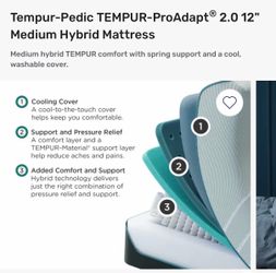 The Tempur-Pedic® TEMPUR-ProAdapt 2.0 12" Medium Hybrid Mattress blends adaptive TEMPUR comfort with the responsive feel you expect from a hybrid. It 