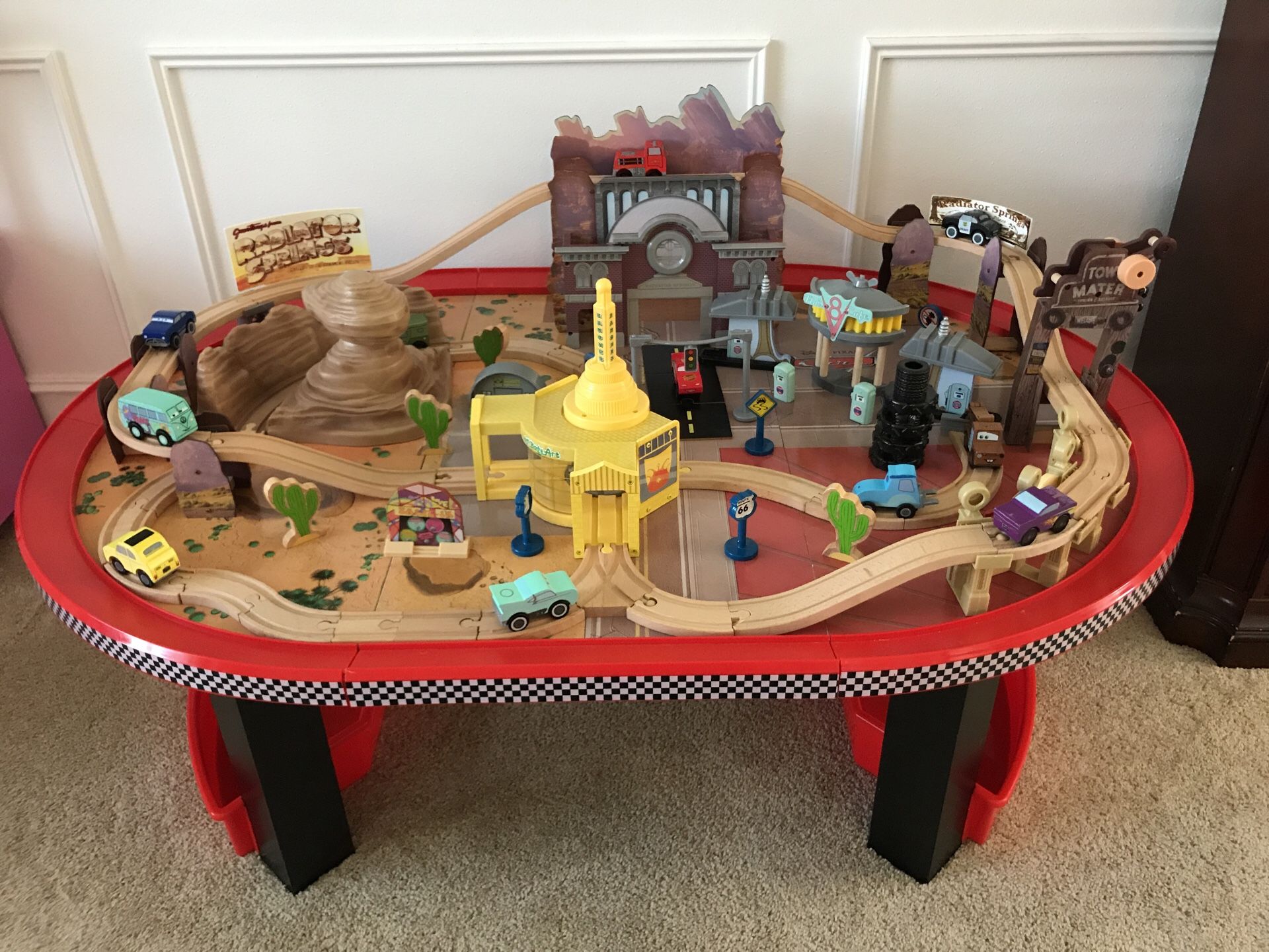 Disney Cars Table with wood track set & Cars