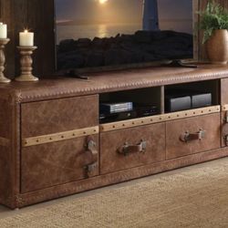 Aberdeen Retro Brown Top Grain Leather TV Stand