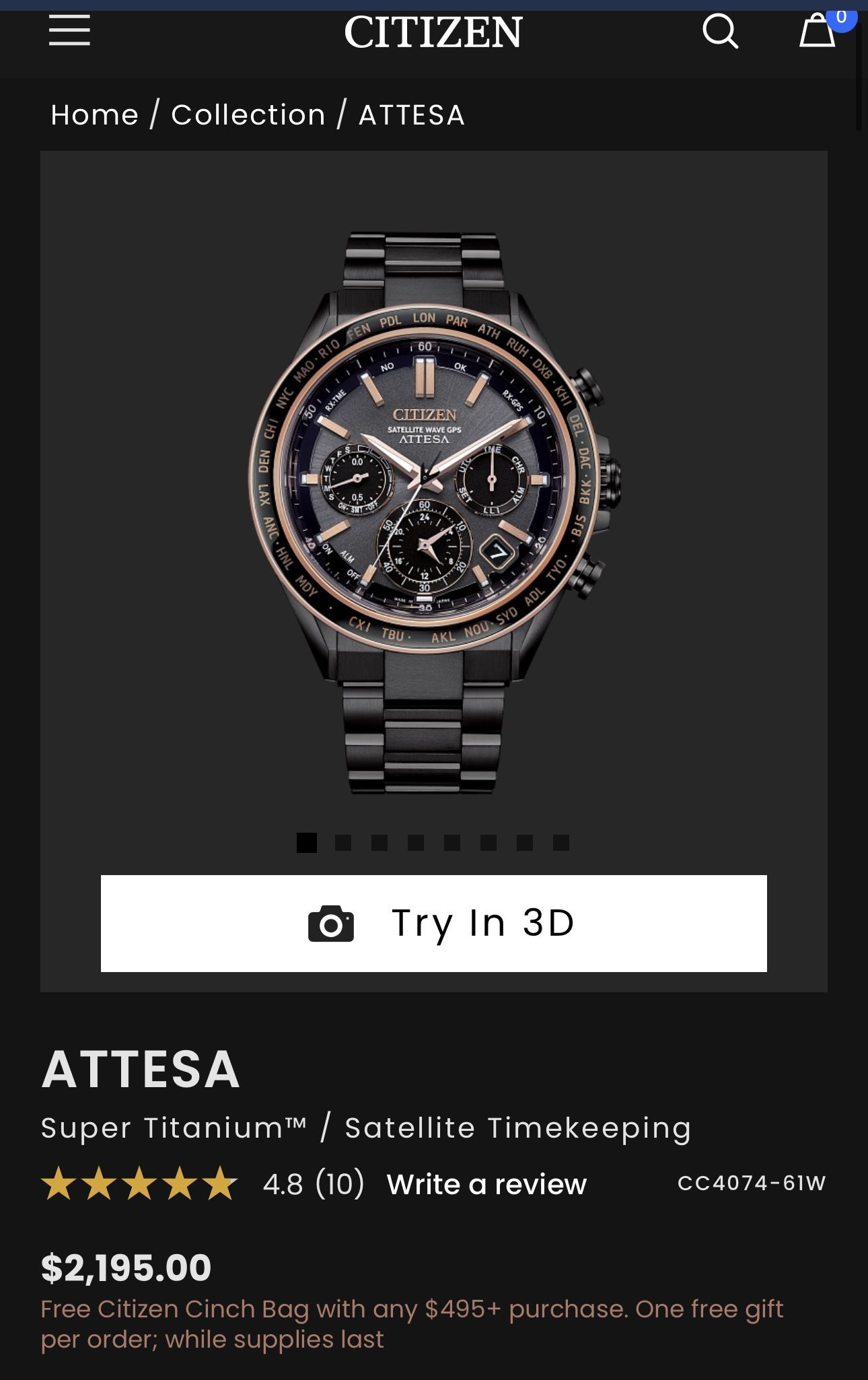 Citizens Atessa. Super Titanium/ Satellite Timekeeping Watch