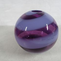 Unique Hand Blown Art Glass Purple/Pink Swirls Orb Globe Vase Signed
