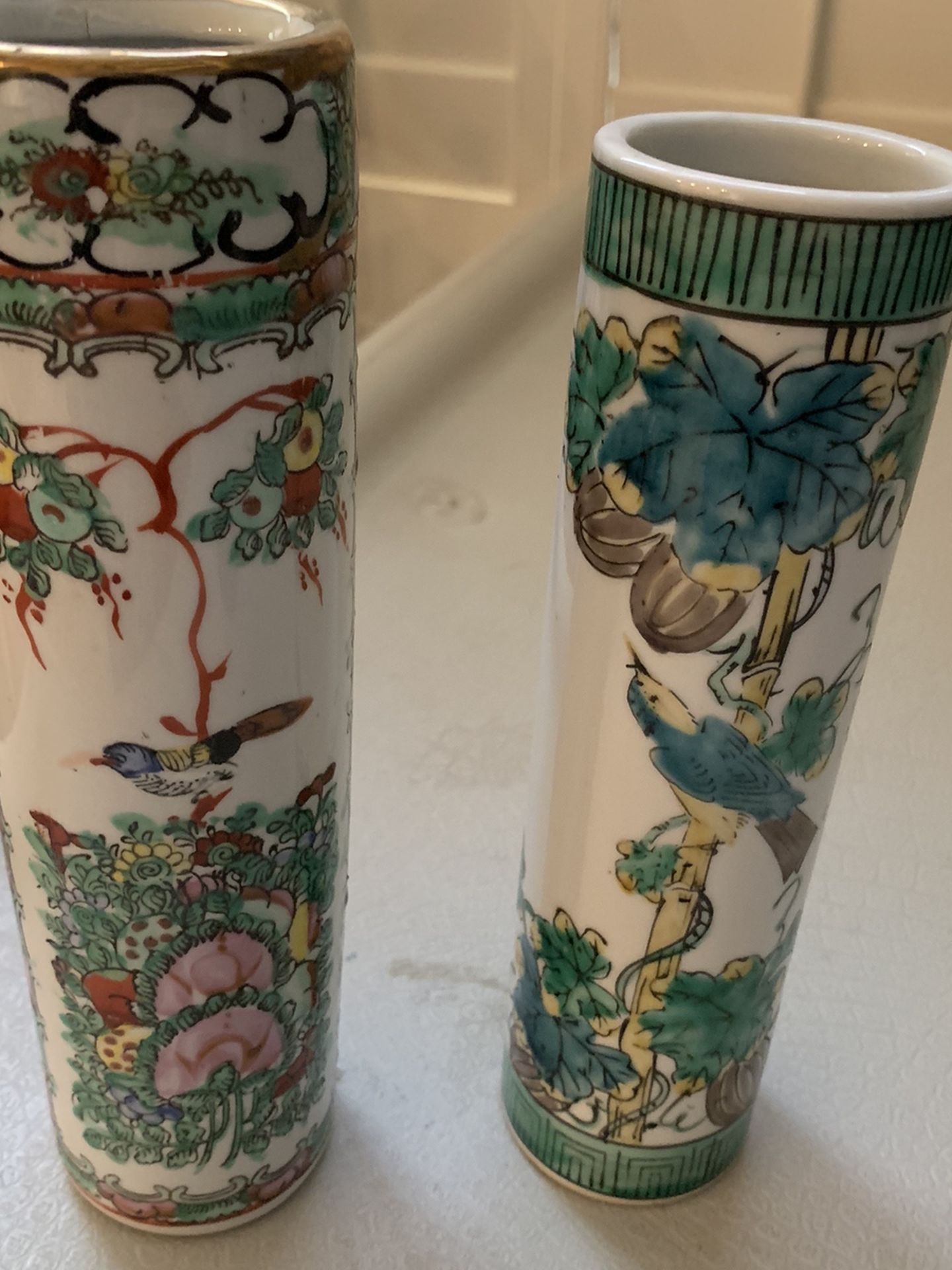 Pair Of Glass Asian Vases