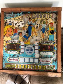 Vintage back glass to a 1958 Valley Super Bowl pinball machine