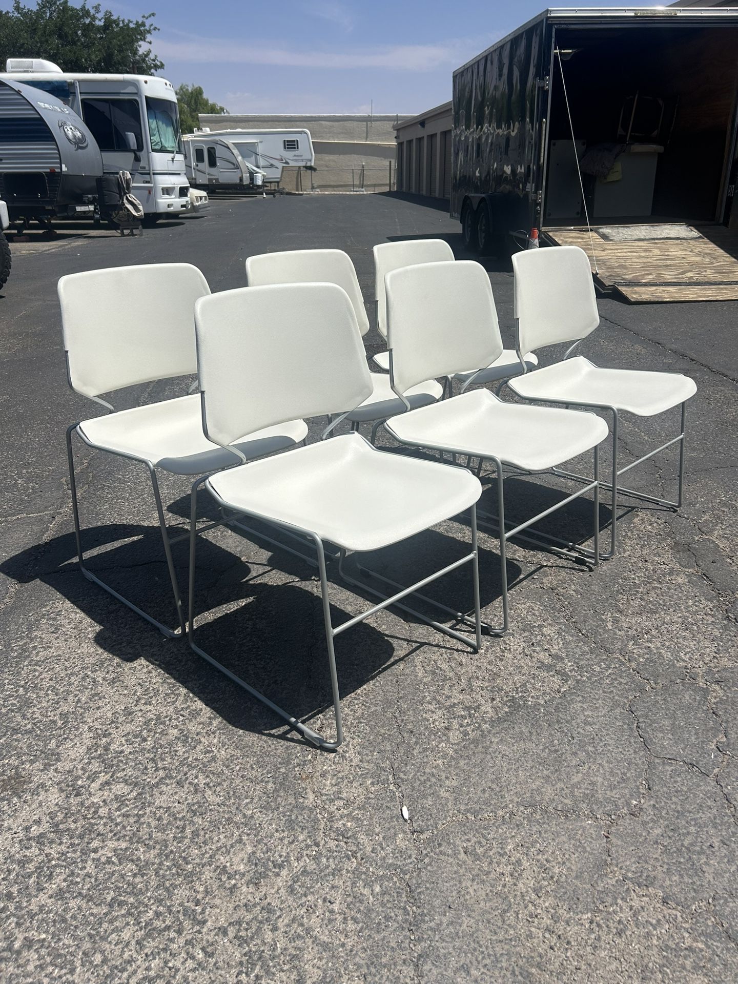 6 White Stackable Office/ Lobby Chairs- $15 EACH