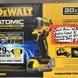 Dewalt Atomic 20V Max Brushless Compact 1/4” Impact Driver Kit W/ 1.7AH Powerstack Battery & Charger New 