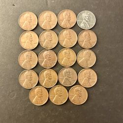 Coins - Last 19 Years of  Wheat Pennies - 1940P Thru 1958P – All Philadelphia Mint – Total 19 Coins 