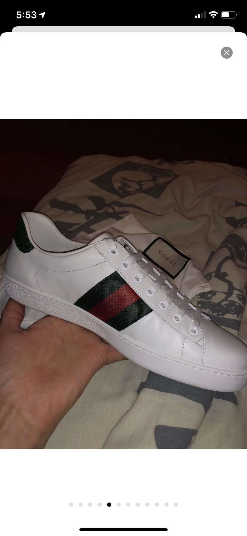 100% AUTHENTIC Genuine Gucci Ace Sneakers Low Top White Leather Size 9 US 42 Men