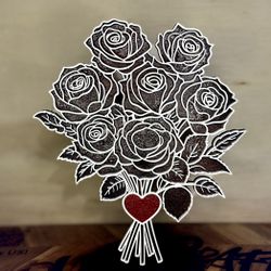 Valentines Engraved 3d wood rose keepsake
