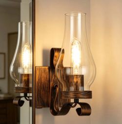 Rustic Wall Sconce with Glass Shade