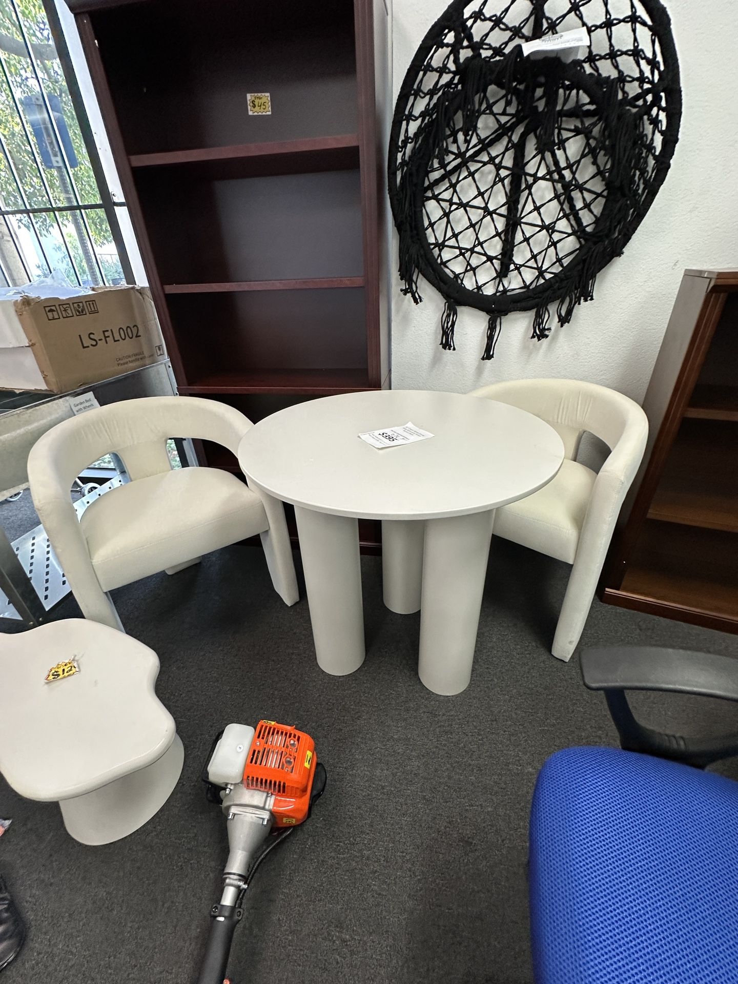 $250.00. Showroom Display 30” White Wooden Dining Breakfast Table with 2 chair (have small dent) 
