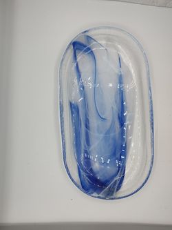 Blue & White Glass Decorative Serving Dish / Tray – 10.5 Inch
