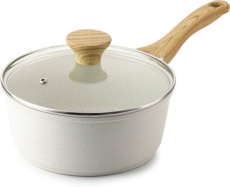 SENSARTE White Ceramic Nonstick Saucepan with Lid 2.0 Quarts