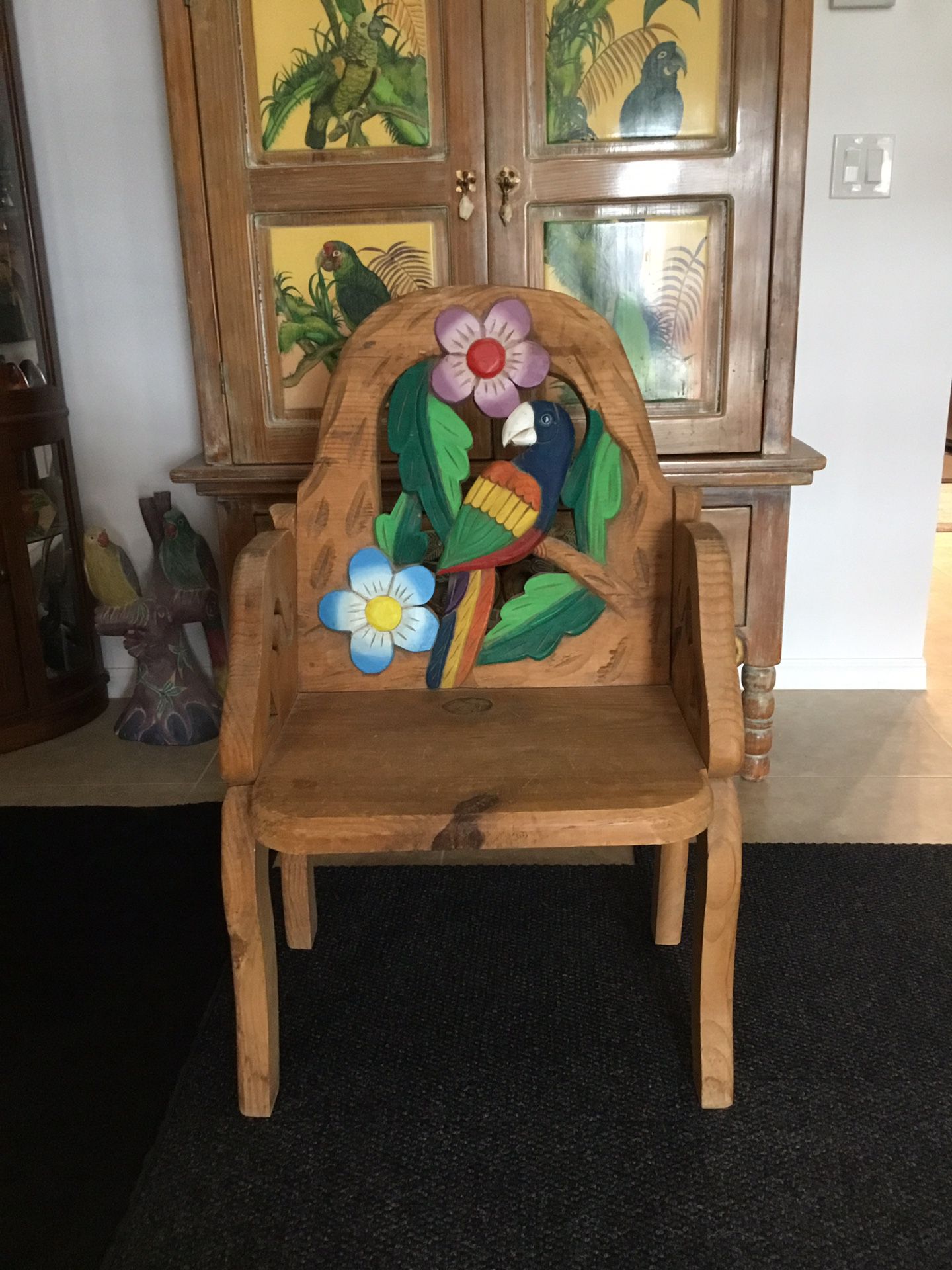 Parrot Hand Carved / Hand Painted Wooden Chair 