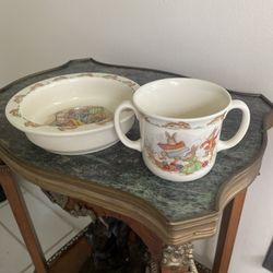 Royal Doulton Bunnykins English Fine Bone China Bowl & 2-Handled Cup Excellent