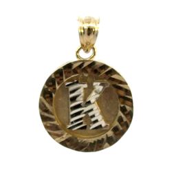 Woman’s Or Men’s 10k Two Toned White Yellow Gold Circle Initial K Charm Pendant For Necklace GP3120550