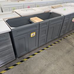 60" Gray Shaker Solid Wood Bathroom Vanity Cabinet Only 