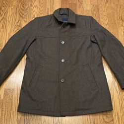 Tommy Hilfiger Brown Chocolate Long Wool Mens Overcoat Coat Jacket Size Large