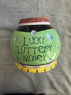 GANZ Bella Casa Lucky Lottery Money Ceramic Jar w/ Cork Lid BC6374