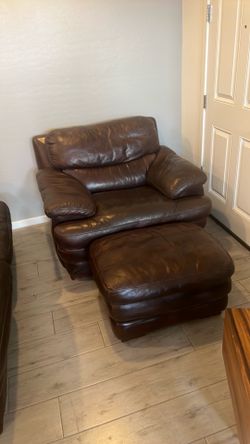 Oversized leather chair & ottoman