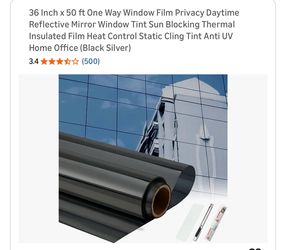 Window Tint - 36 Inch x 50 ft One Way Window Film Privacy Daytime Reflective Mirror