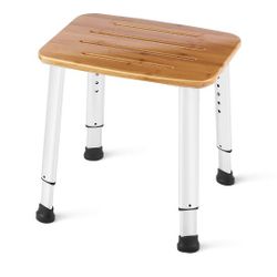 Bathroom Shower Bench Bath Stool Bathtub Seat Spa Chair Foot Rest Step, Height Adjustable Lightweight Waterproof and Rustproof, Bamboo