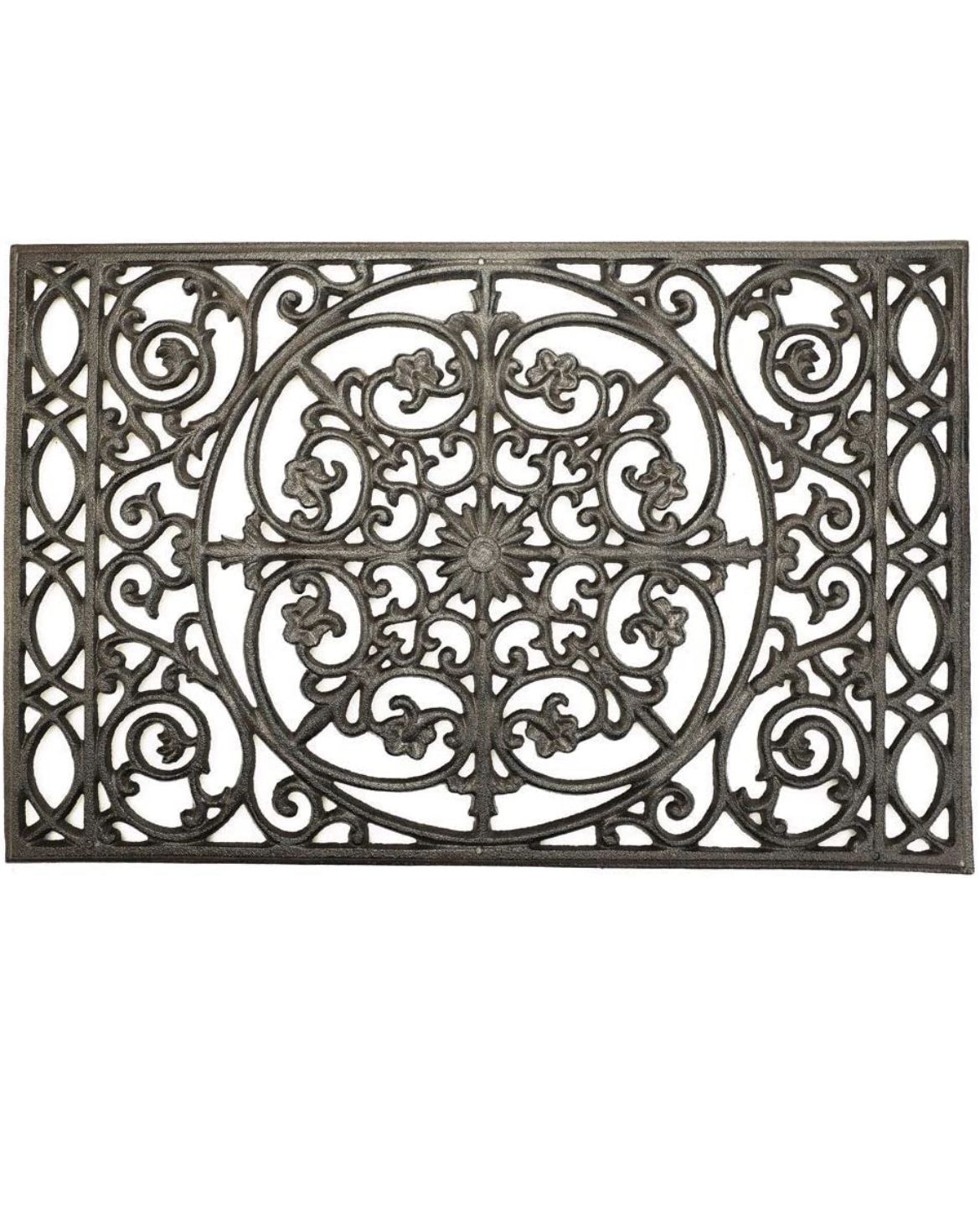 Sungmor Rectangle Cast Iron Doormat - 22" X 14.4" - Heavy Duty Non-Slip Front Door Mat Shoe Scraper Welcome Mat - Graceful Vintage Rustic Style Decora