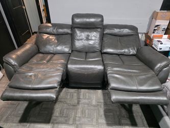 Gray Leather Reclining Sofa