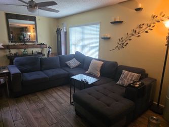 Blue Gray Sectional Sleeper Sofa w/ Storage Chaise