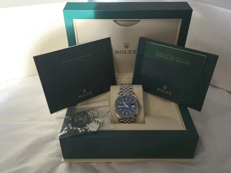 Rolex 126200 Datejust 36 Blue Baton Dial Jubilee Bracelet Full Set Watch